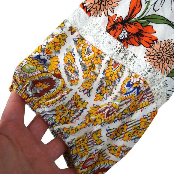 Anthropologie Fig and Flower Floral Blouse Lace Mixed Media Lace Boho Coastal L - Picture 3 of 11